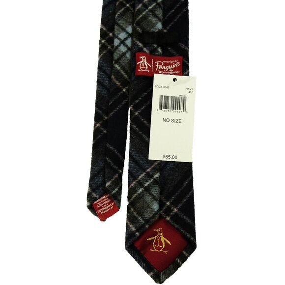 Penguin Wool Blend Plaid Tie Gray Blue Pink Necktie Slim 2 1/4in - Picture 4 of 8